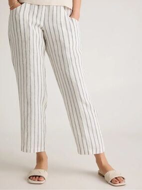 Quince White and Gray Striped Cropped Linen Pants